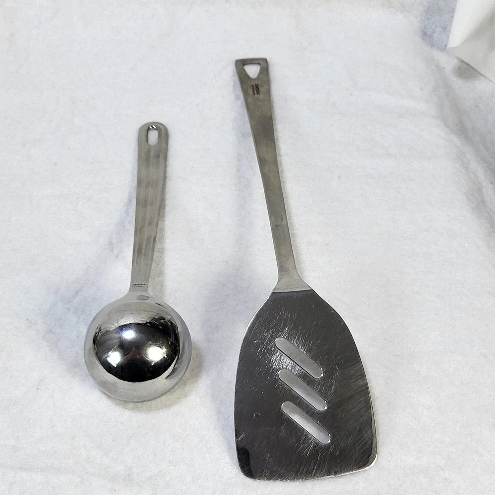 Oneida Stainless Steel Kitchen Utensil Set Slotted Spatula Turner & Small Ladle